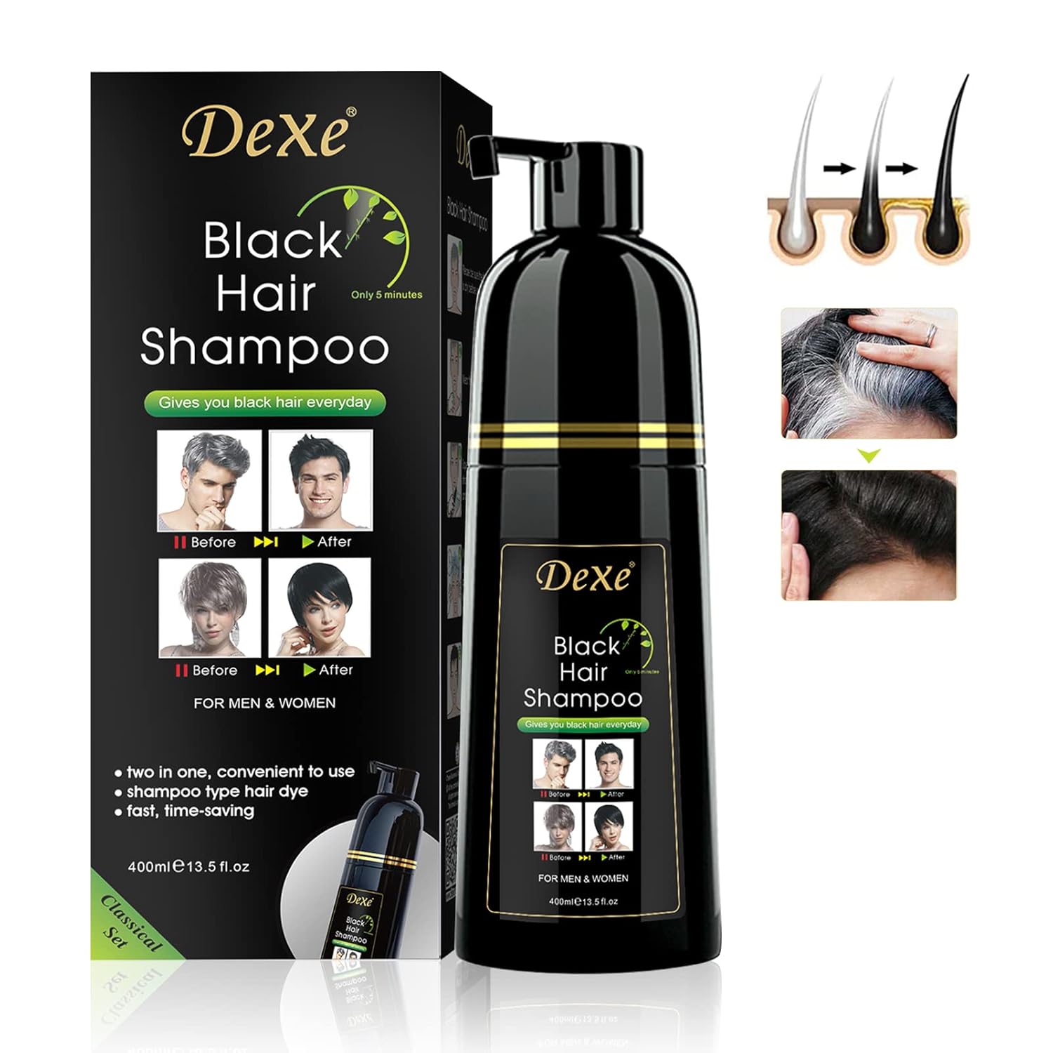 Shampooing Colorant Noir 3-en-1